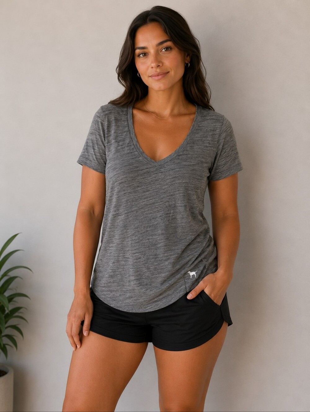 PINK Victoria's Secret Heather Gray V-Neck Short Sleeve Tee